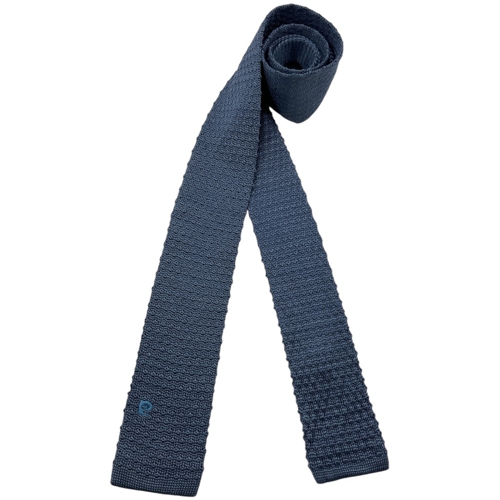 PIERRE CARDIN Solid Blue Logo Knit Silk LUXURY Slim Tie ITALY